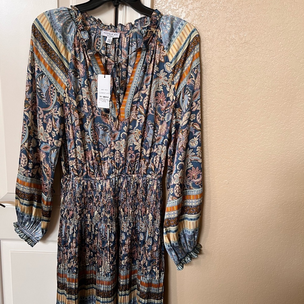 Shades of Blue with Pleated Skirt Dress above Knee Length Fits Sizes 4-6